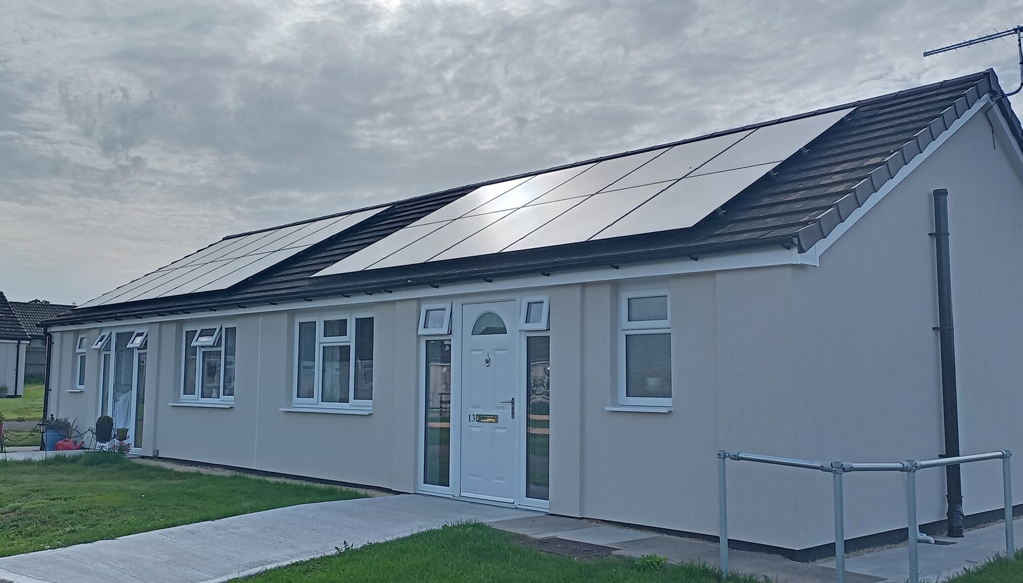 A bungalow with solar panels